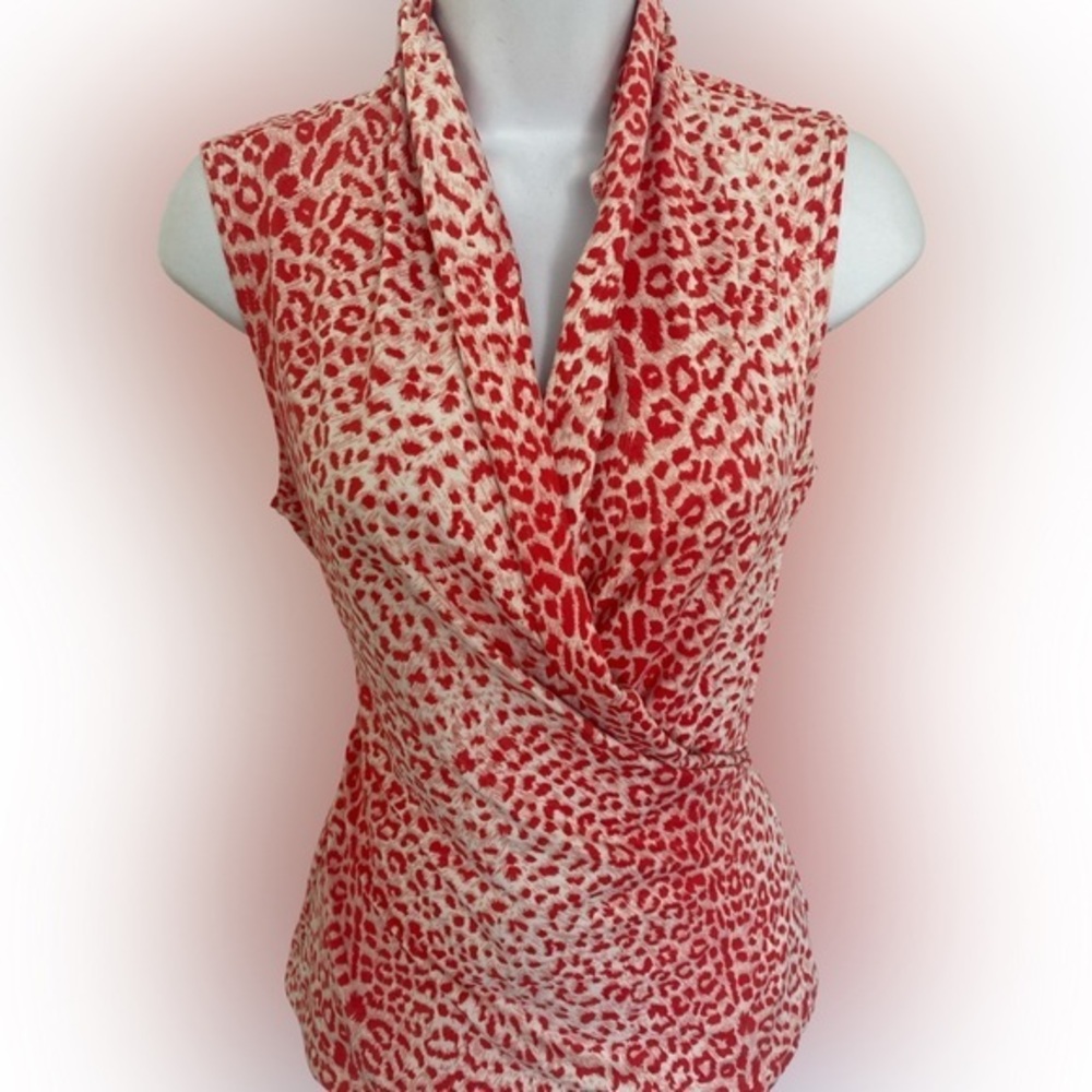J McLaughlin Orange cheetah Top - S orange white , polyester spandex